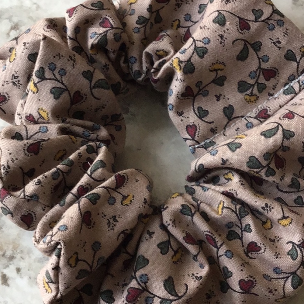 Tan brown heart valentine top knot hair scrunchie
